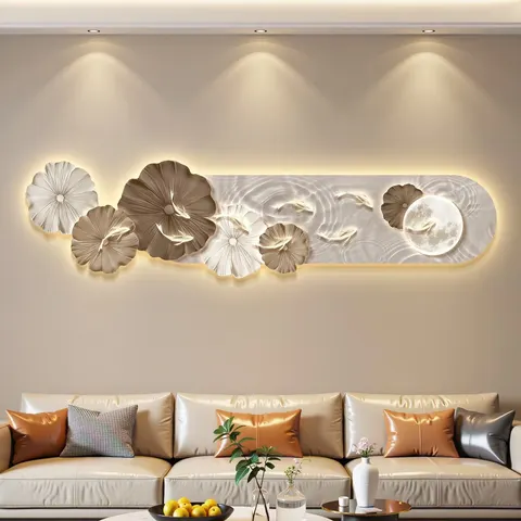 荷花 单幅 装饰画 现代简约 客厅背景墙挂画 LED带灯画