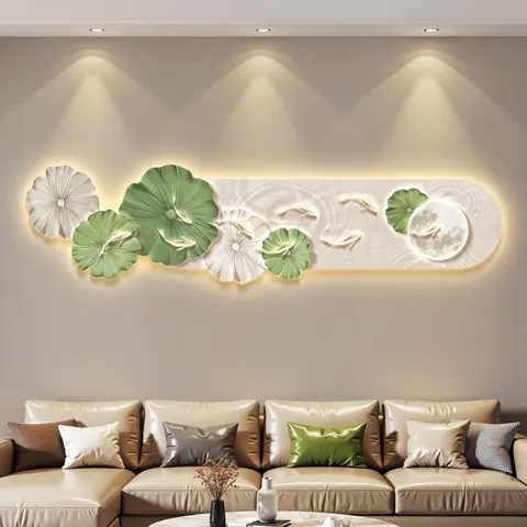 荷花 单幅 装饰画 现代简约 客厅背景墙挂画 LED带灯画