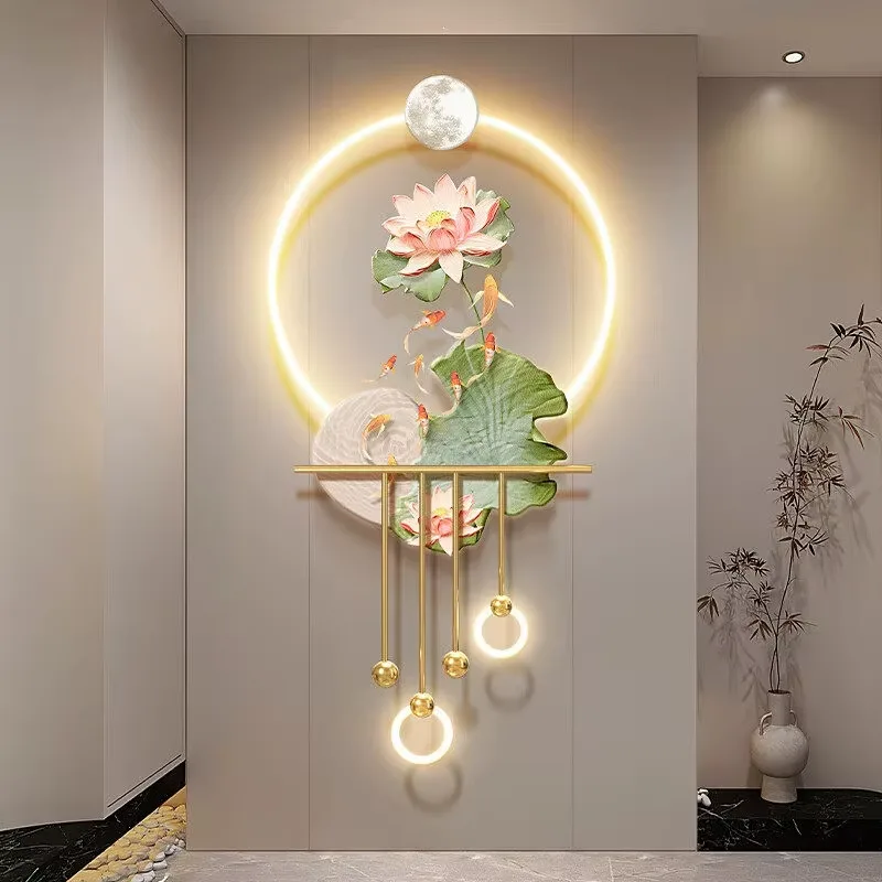 荷花 单幅 装饰画 现代简约 客厅背景墙挂画 LED带灯画