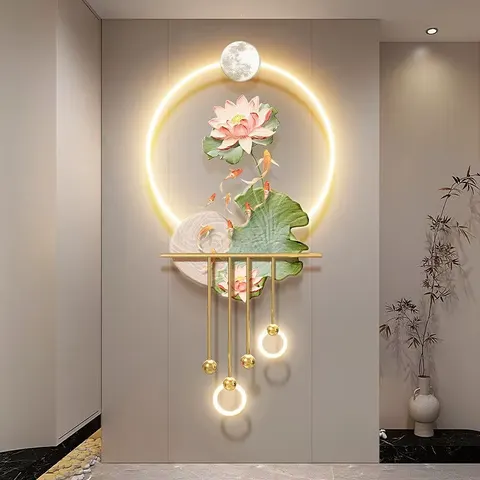 荷花 单幅 装饰画 现代简约 客厅背景墙挂画 LED带灯画