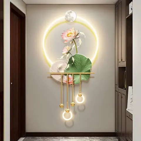 荷花 单幅 装饰画 现代简约 客厅背景墙挂画 LED带灯画