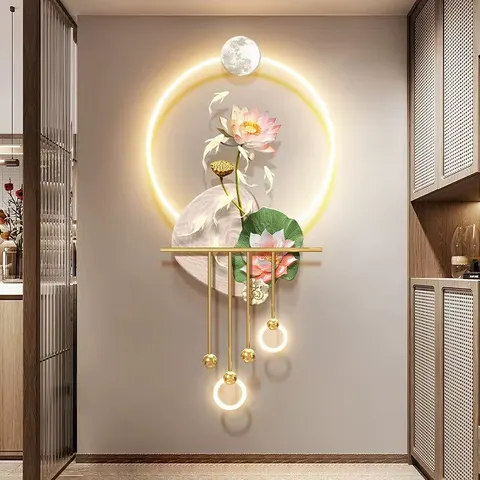 荷花 单幅 装饰画 现代简约 客厅背景墙挂画 LED带灯画