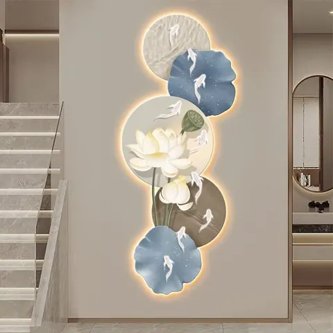 锦鲤 单幅 装饰画 现代简约 玄关背景墙挂画 LED带灯画