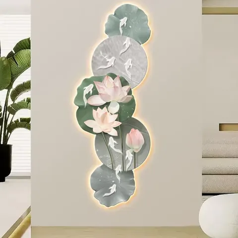 锦鲤 单幅 装饰画 现代简约 玄关背景墙挂画 LED带灯画