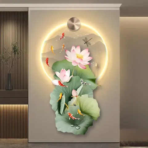 锦鲤 单幅 装饰画 现代简约 客厅背景墙挂画 LED带灯画