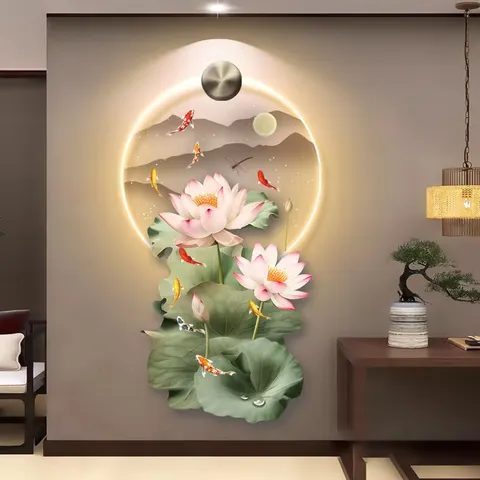 锦鲤 单幅 装饰画 现代简约 客厅背景墙挂画 LED带灯画