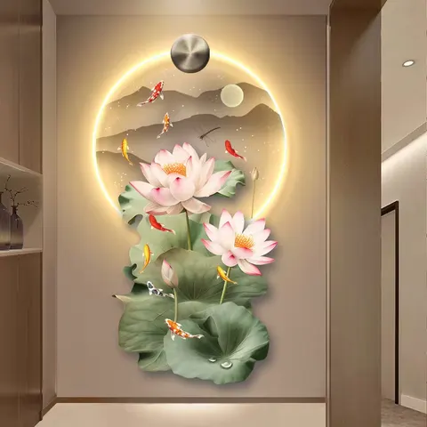 锦鲤 单幅 装饰画 现代简约 客厅背景墙挂画 LED带灯画