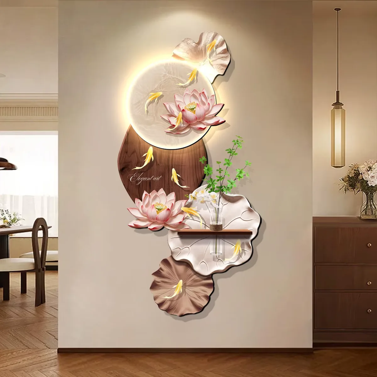 锦鲤 单幅 装饰画 现代简约 玄关背景墙挂画 LED带灯画