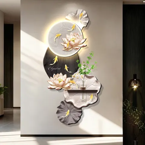锦鲤 单幅 装饰画 现代简约 玄关背景墙挂画 LED带灯画