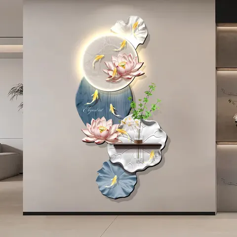 锦鲤 单幅 装饰画 现代简约 玄关背景墙挂画 LED带灯画