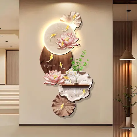 锦鲤 单幅 装饰画 现代简约 玄关背景墙挂画 LED带灯画
