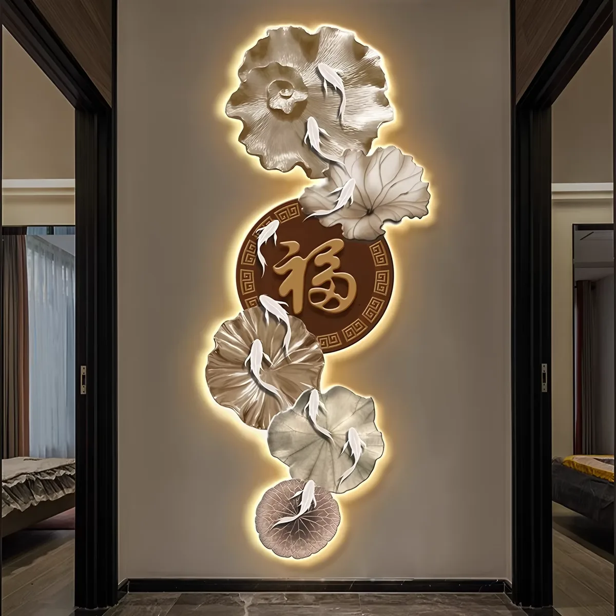 锦鲤 单幅 装饰画 现代简约 玄关背景墙挂画 LED带灯画