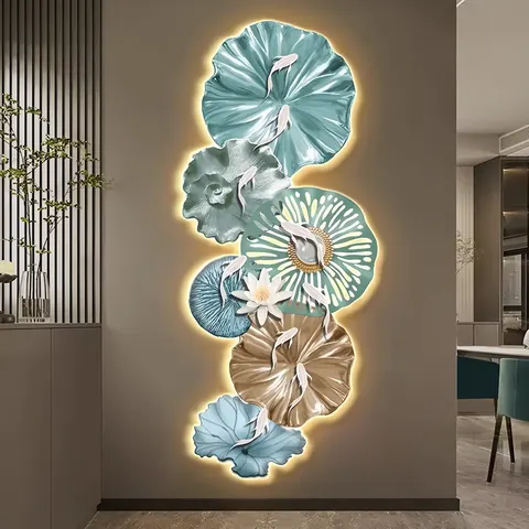 锦鲤 单幅 装饰画 现代简约 玄关背景墙挂画 LED带灯画