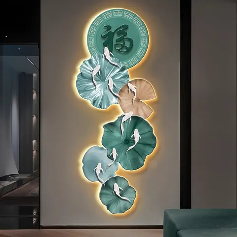 锦鲤 单幅 装饰画 现代简约 玄关背景墙挂画 LED带灯画