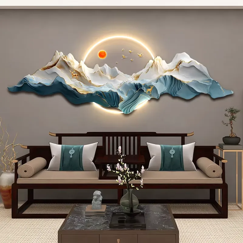 山水 单幅 装饰画 现代简约 客厅背景墙挂画 LED带灯画