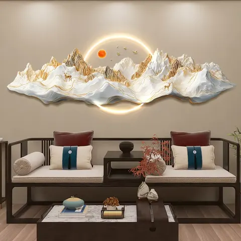 山水 单幅 装饰画 现代简约 客厅背景墙挂画 LED带灯画