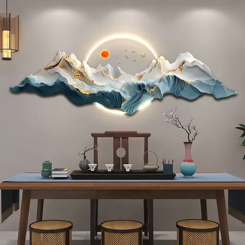山水 单幅 装饰画 现代简约 客厅背景墙挂画 LED带灯画