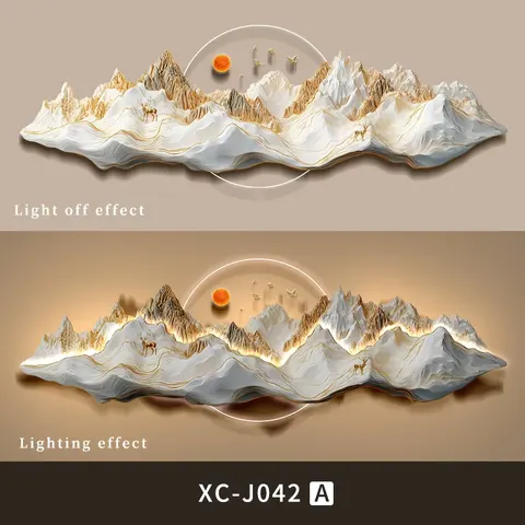 山水 单幅 装饰画 现代简约 客厅背景墙挂画 LED带灯画