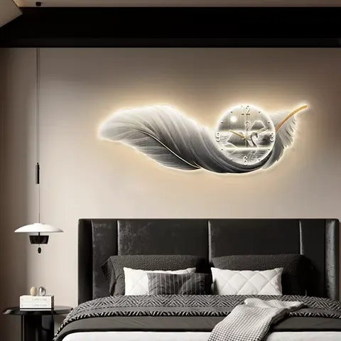 羽毛 单幅 装饰画 现代简约 客厅背景墙挂画 LED带灯画