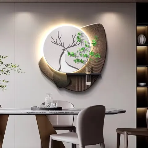 植物 单幅 装饰画 轻奢风 餐厅背景墙挂画 LED带灯画