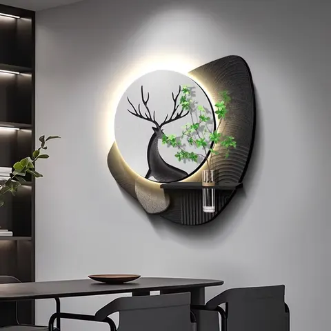 植物 单幅 装饰画 轻奢风 餐厅背景墙挂画 LED带灯画