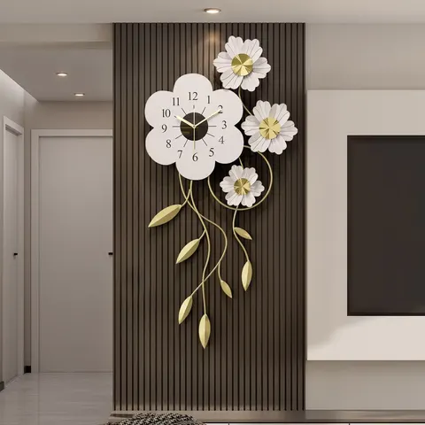 繁花 单幅 装饰画 轻奢风 客厅背景墙挂画 挂钟