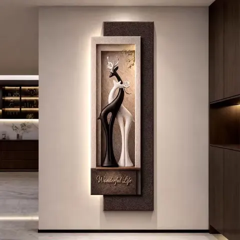 抽象 单幅 装饰画 轻奢风 玄关背景墙挂画 LED带灯画