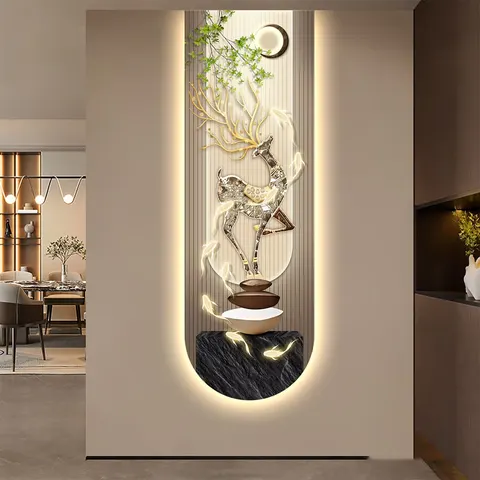 锦鲤 单幅 装饰画 轻奢风 玄关背景墙挂画 LED带灯画