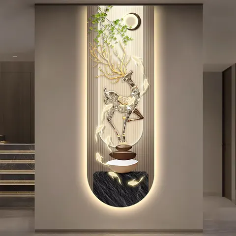 锦鲤 单幅 装饰画 轻奢风 玄关背景墙挂画 LED带灯画