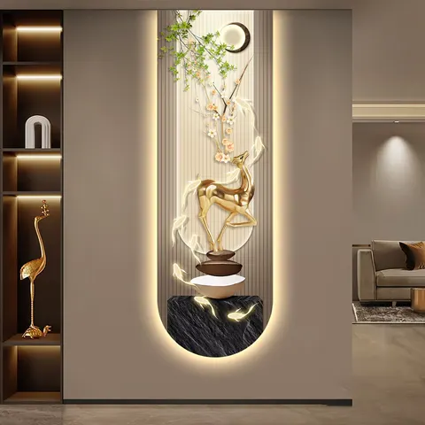 锦鲤 单幅 装饰画 轻奢风 玄关背景墙挂画 LED带灯画