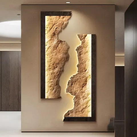 抽象 单幅 装饰画 轻奢风 玄关背景墙挂画 LED带灯画