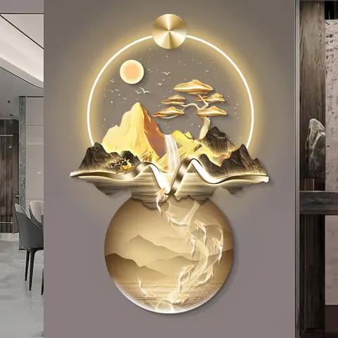 锦鲤 单幅 装饰画 轻奢风 玄关背景墙挂画 LED带灯画