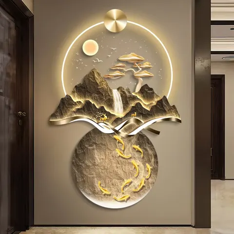 锦鲤 单幅 装饰画 轻奢风 玄关背景墙挂画 LED带灯画