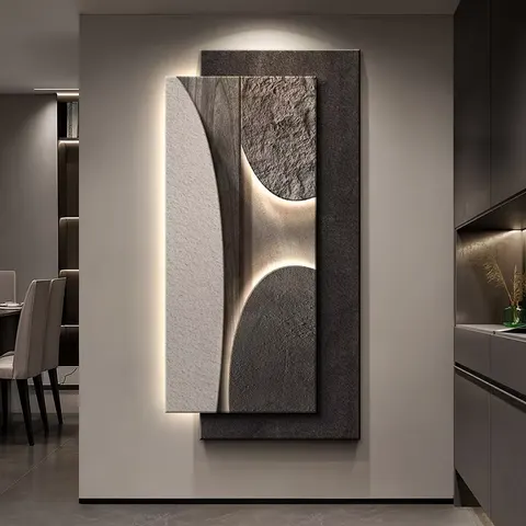抽象 单幅 装饰画 轻奢风 玄关背景墙挂画 LED带灯画