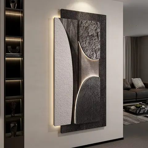 抽象 单幅 装饰画 轻奢风 玄关背景墙挂画 LED带灯画