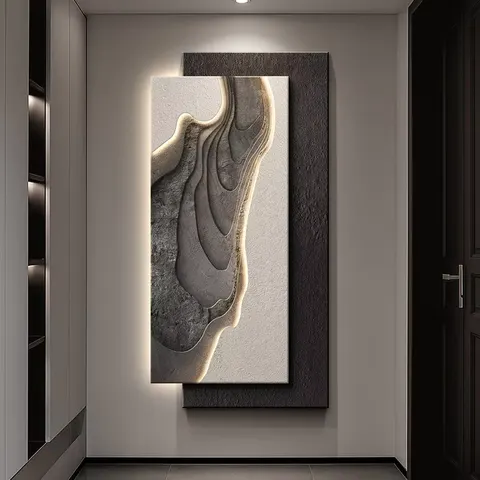 抽象 单幅 装饰画 轻奢风 玄关背景墙挂画 LED带灯画
