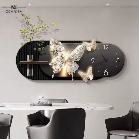 植物 单幅 装饰画 轻奢风 客厅背景墙挂画 挂钟