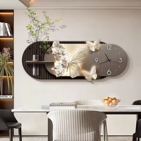 植物 单幅 装饰画 轻奢风 客厅背景墙挂画 挂钟