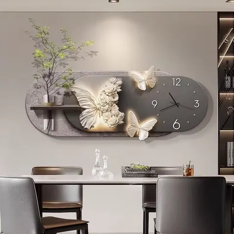 植物 单幅 装饰画 轻奢风 客厅背景墙挂画 挂钟