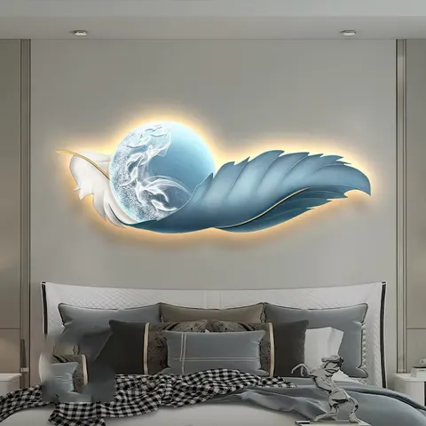 锦鲤 单幅 装饰画 轻奢风 卧室背景墙挂画 LED带灯画