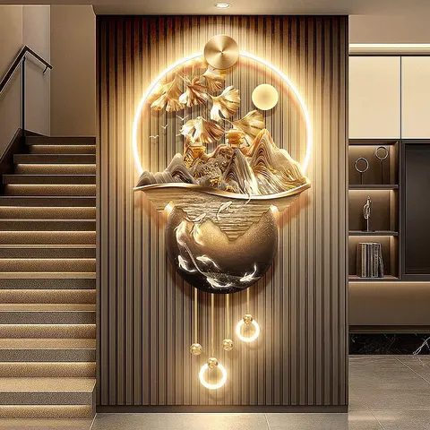 锦鲤 单幅 装饰画 轻奢风 玄关背景墙挂画 LED带灯画