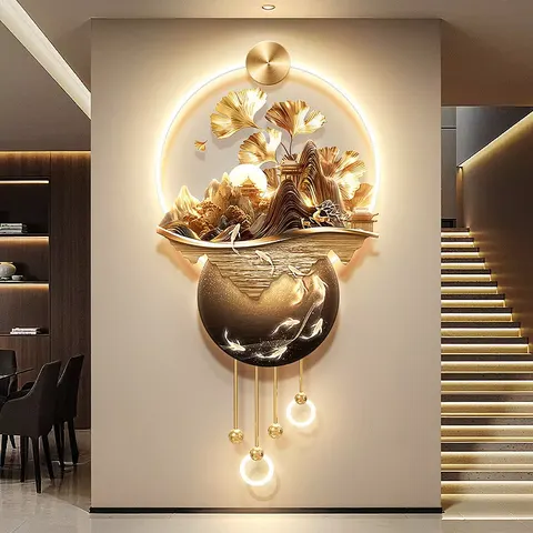 锦鲤 单幅 装饰画 轻奢风 玄关背景墙挂画 LED带灯画