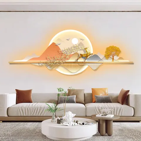 山水 单幅 装饰画 轻奢风 客厅背景墙挂画 LED带灯画