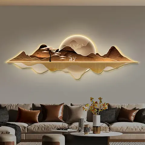 山水 单幅 装饰画 轻奢风 客厅背景墙挂画 LED带灯画