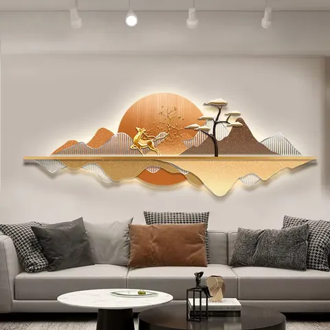 山水 单幅 装饰画 轻奢风 客厅背景墙挂画 LED带灯画