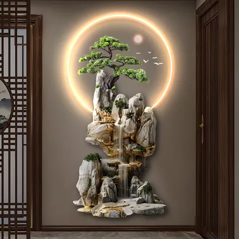 山水 单幅 装饰画 轻奢风 卧室背景墙挂画 LED带灯画