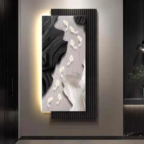 锦鲤 单幅 装饰画 轻奢风 玄关背景墙挂画 LED带灯画