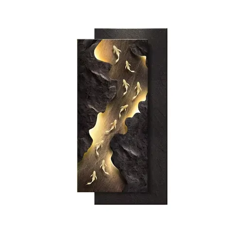 锦鲤 单幅 装饰画 轻奢风 玄关背景墙挂画 LED带灯画