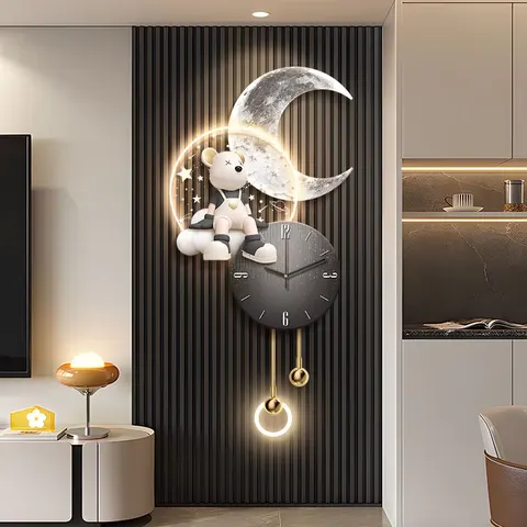 挂钟组合 单幅 装饰画 轻奢风 客厅背景墙挂画 LED带灯画