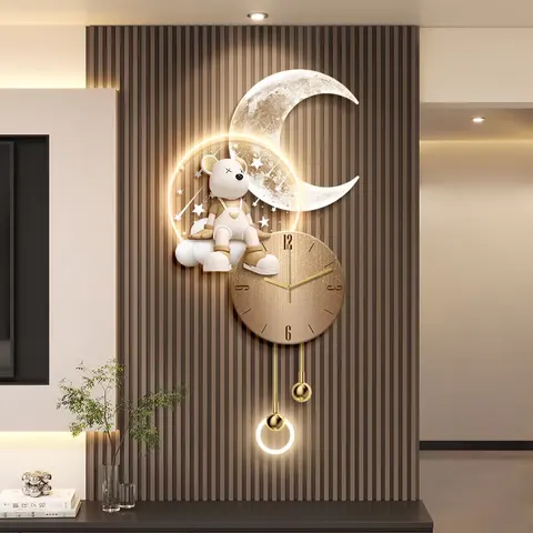 挂钟组合 单幅 装饰画 轻奢风 客厅背景墙挂画 LED带灯画